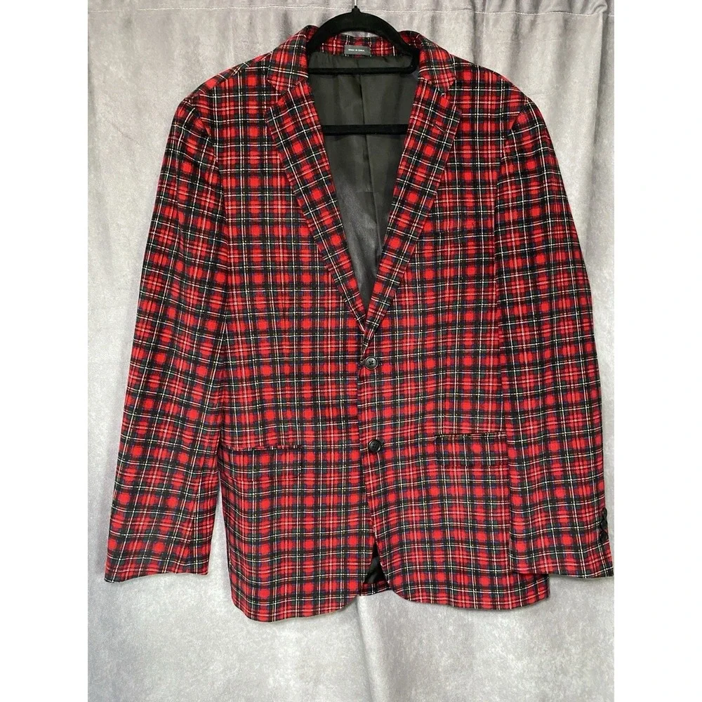 Madison Blazer Mens Small 36/38 Red Scotch Plaid Cotton Sport Coat Jacket